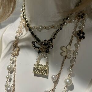 Chic Black and Gold layered Necklace with chain belt and Details